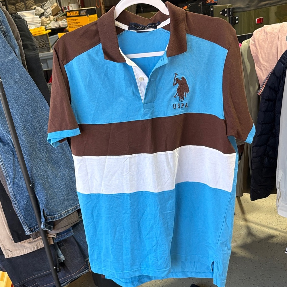 U.S. Polo Assn. Men's Blue, Brown, and White Polo Shirt